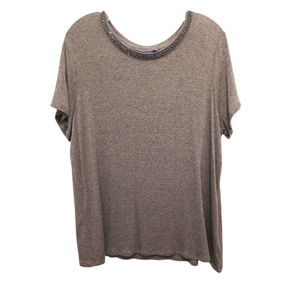 VNT Beaded Neck Top Sz XL Brown Short Sleeve Office Workwear Modest Classy Glam - Picture 6 of 13